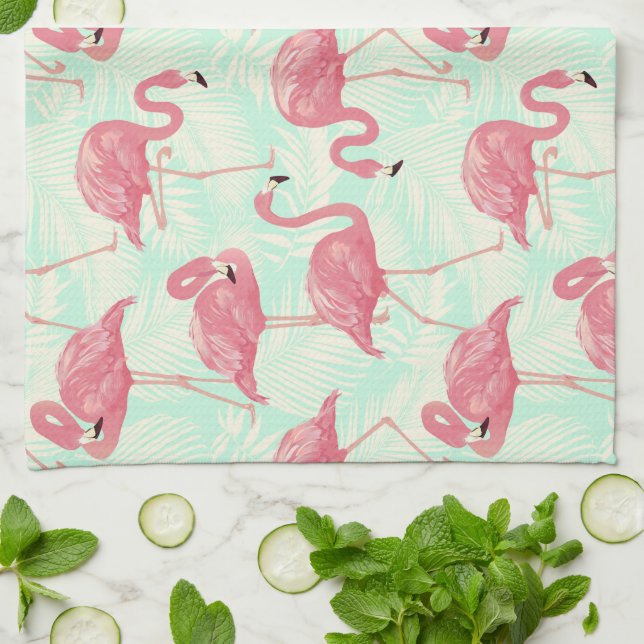 Rosa av Flamingo-mönster för Chicens Elegant Kökshandduk (Vikta)