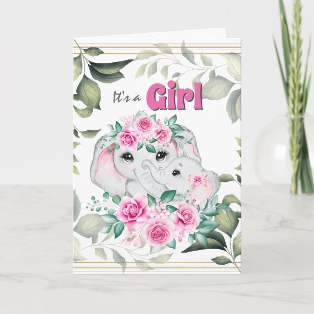 Rosa av flicka-barnafödande utandning av elefant kort (Framsida)