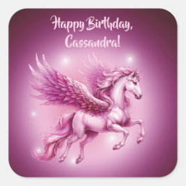 Rosa av födelsedagen Pegasus Fantasy Design Fyrkantigt Klistermärke