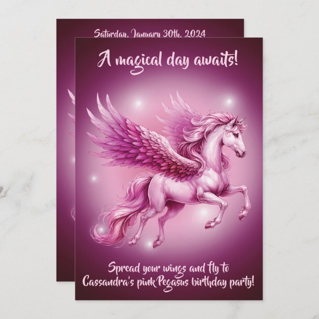 Rosa av födelsedagen Pegasus Fantasy Design Inbjudningar (Fram/baksida)
