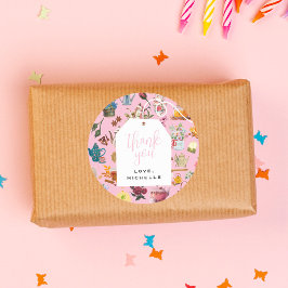 Rosa av Födelsedagsfest av Par Tea Garden Blommigt Runt Klistermärke