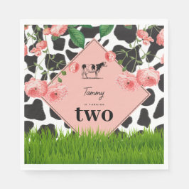 Rosa av Födelsedagsfest hos svarta och vita hovdju Pappersservett