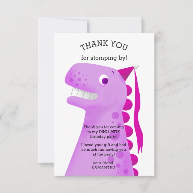 Rosa av Födelsedagsfest i Kids Dinosaur Tack Kort (Framsida)