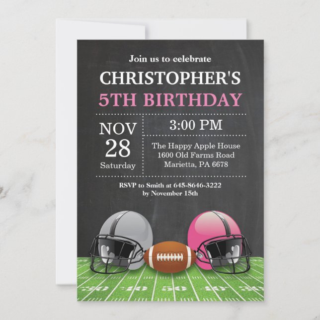 Rosa av Födelsedagsfesten för inbjudan till fotbol (Framsida)