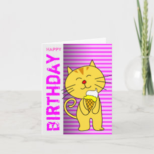 Rosa av födelsedagskort Ice Cream Cone Cat Kort
