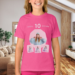 Rosa av foto på namn i födelsedagsåldern t shirt