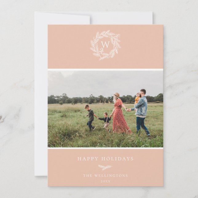 Rosa av fotoportet för vinterkrans, monogram Helgd Julkort (Framsida)