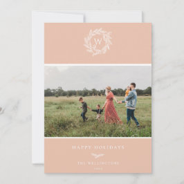 Rosa av fotoportet för vinterkrans, monogram Helgd Julkort