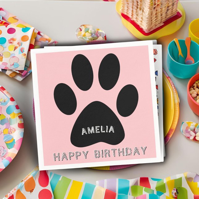 Rosa av giftig  för utskrift av cute Paw Födelseda Pappersservett (Skapare uppladdad)