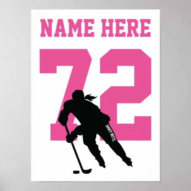 Rosa av Girls Personlig Hockey Player Player Numbe Poster (Framsidan)