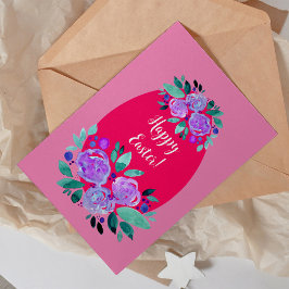 rosa av glad påsk blommigt ägg julkort