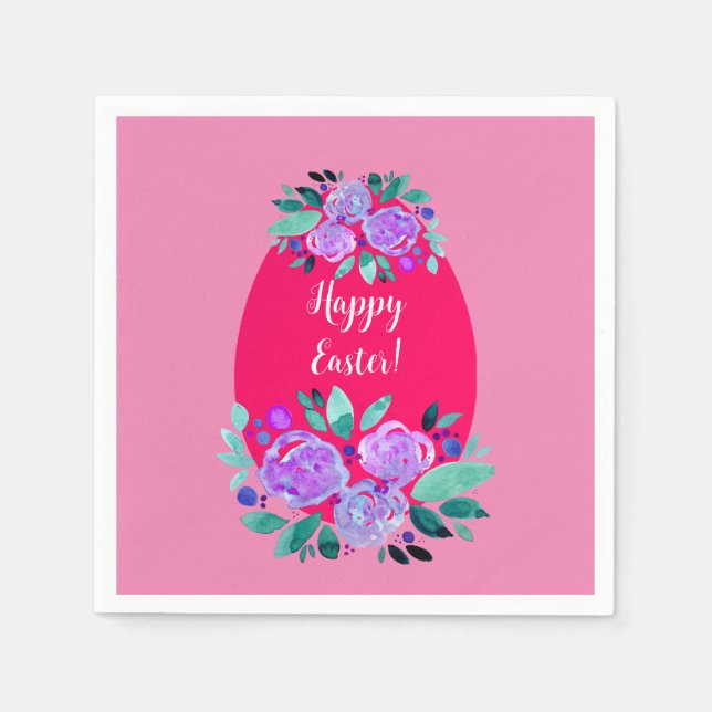 rosa av glad påsk blommigt  ägg pappersservett (Framsidan)