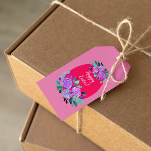 rosa av glad påsk blommigt ägg presentetikett