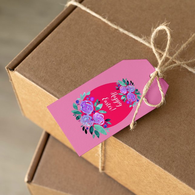 rosa av glad påsk blommigt  ägg presentetikett (Skapare uppladdad)
