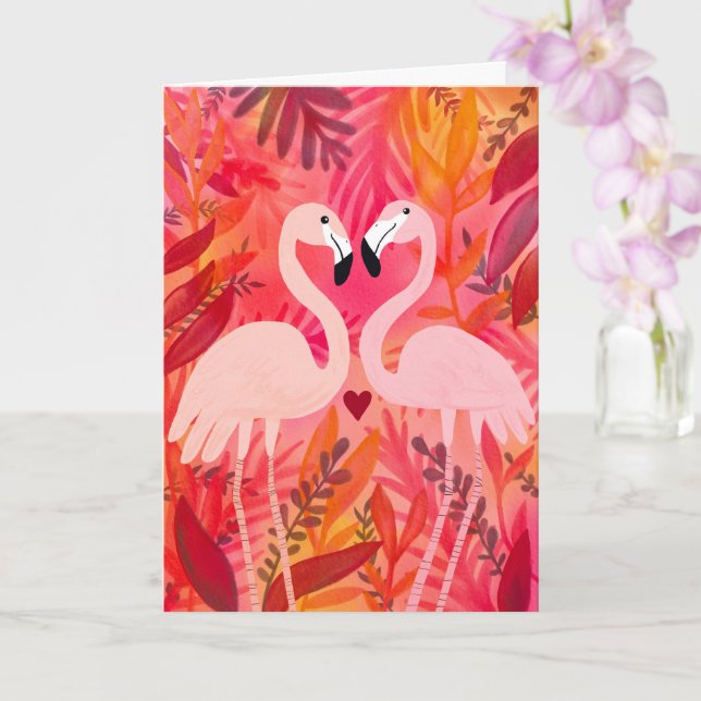 ROSA AV GLÄDJE Flamingos Alla hjärtans dag Whimsic Kort (Orkide)
