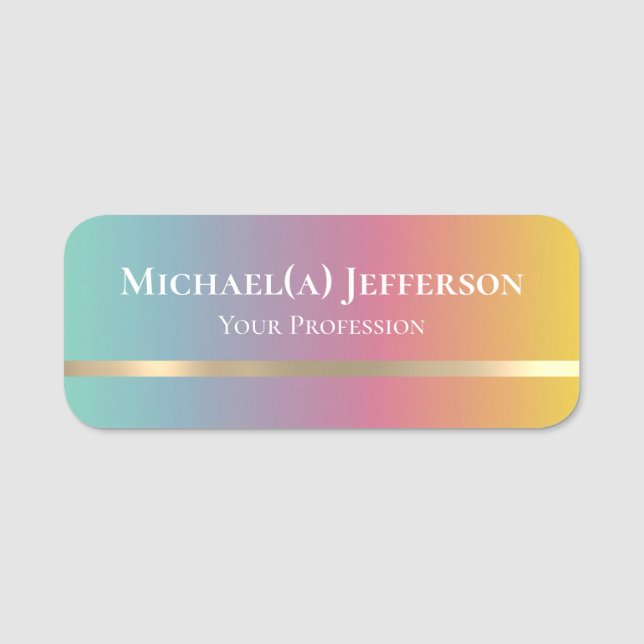 Rosa av grönt Gult Gradient och Guld Luxury Elegan Namnbricka (Framsida)