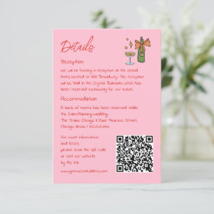 rosa av hand plockade QR-kod bröllop-information Tilläggskort