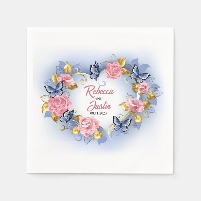 Rosa av hjärta och blå Ro Blommigt Modern Boho Pappersservett (Framsidan)