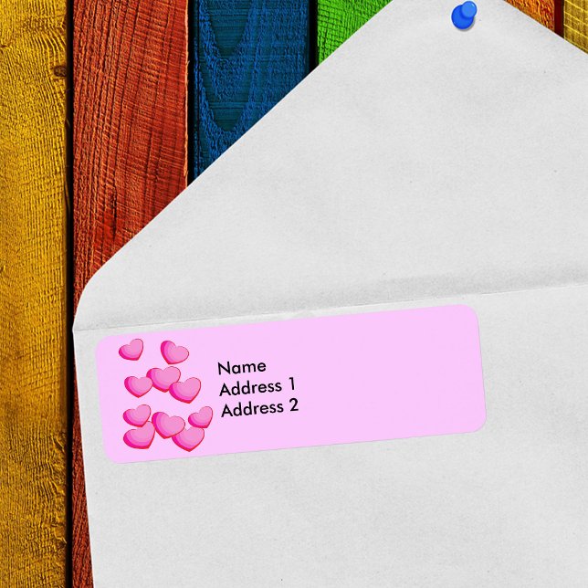 Rosa av hörnkluster returadress etikett (Cluster of pretty bright pink hearts on pin return address labels for Valentines Day.)