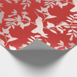 Rosa av hummfågel Blommigt Ruby Red Metallic Presentpapper
