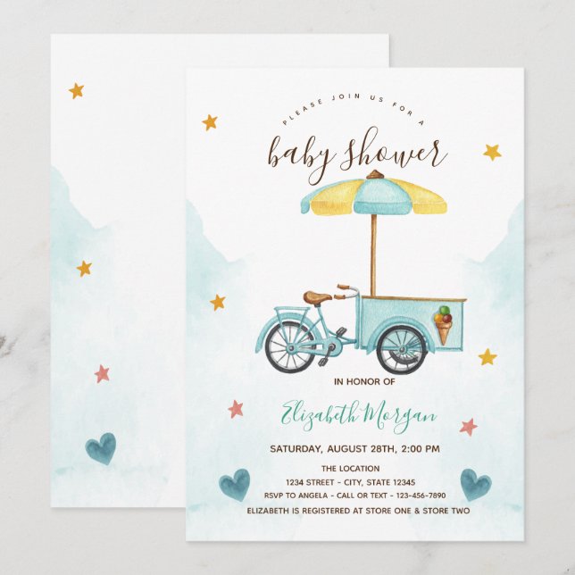 Rosa av iskräm med tuggremsa för barn inbjudningar (Fram/baksida)