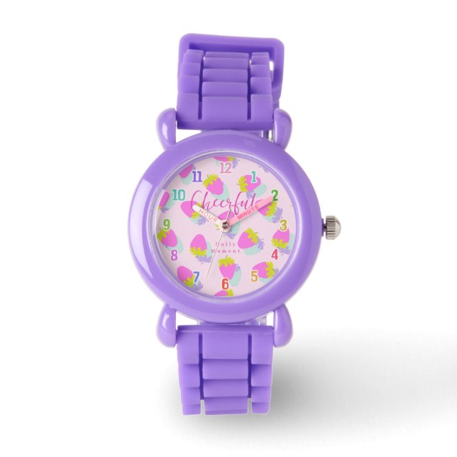 Rosa av jordgubbar armbandsur (Framsida)