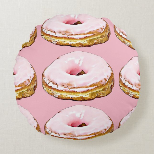 Rosa av jordgubbar Donut Sprinkles Round Pillow Rund Kudde (Framsidan)