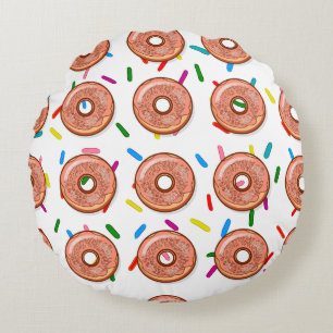 Rosa av jordgubbar Donut Sprinkles Round Pillow Rund Kudde