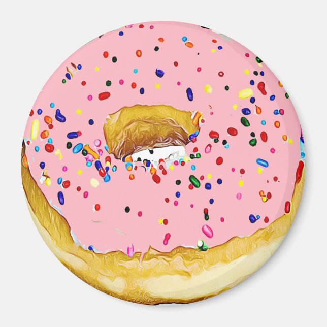 Rosa av jordgubbar Frosted Donut Sprinkles Magnet (Framsidan)