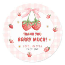 Rosa av jordgubbar Gingham Birthday Tack Sticker