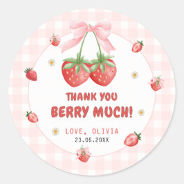 Rosa av jordgubbar Gingham Birthday Tack Sticker Runt Klistermärke