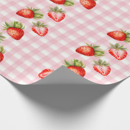 Rosa av jordgubbar Gingham Wrapping Papper Presentpapper