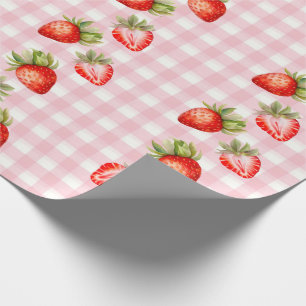 Rosa av jordgubbar Gingham Wrapping Papper Presentpapper