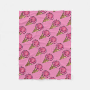 Rosa av jordgubbar Ice Cream Scoop Waffle Cone Foo Fleecefilt