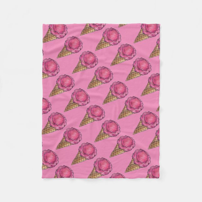 Rosa av jordgubbar Ice Cream Scoop Waffle Cone Foo Fleecefilt (Framsidan)