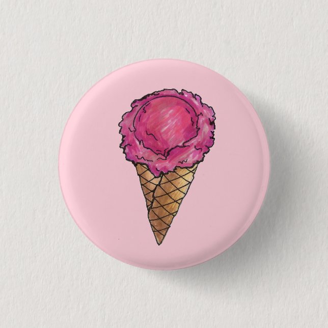 Rosa av jordgubbar Ice Cream Scoop Waffle Cone Foo Knapp (Framsida)