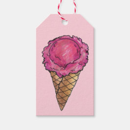 Rosa av jordgubbar Ice Cream Scoop Waffle Cone Foo Presentetikett