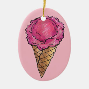 Rosa av jordgubbar Ice Cream Waffle Cone Scoop Julgransprydnad Keramik