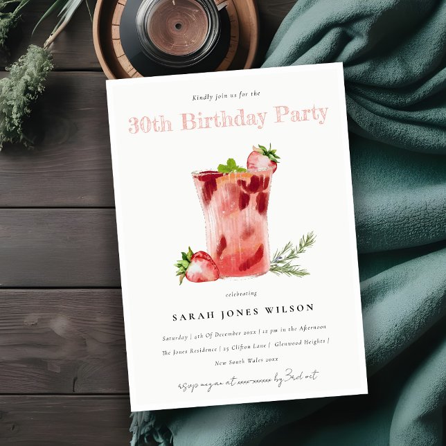 Rosa av jordgubbar Margarita Cocktail Inbjudningar (Skapare uppladdad)