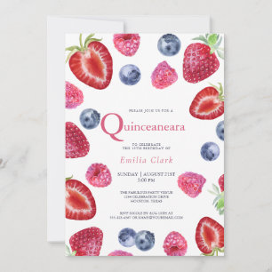 Rosa av jordgubbar Quinceanera Birthday Inbjudningar