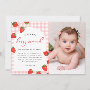 Rosa av jordgubbsbär Berry Play Gingham Birthday Tack Kort