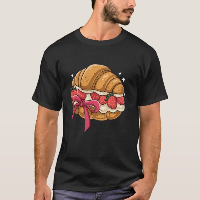 Rosa av jordgubbsbär Bow Aesthetic Coquette T Shirt (Framsida)