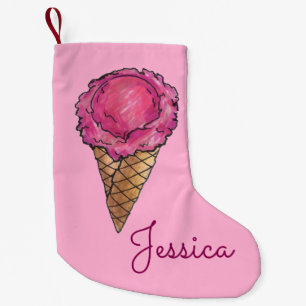 Rosa av jordgubbsskop Ice Cream Cone Dessert Liten Julstrumpa