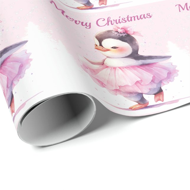 Rosa av julen Ballerina Penguin Presentpapper (Rullad Hörn)