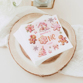 Rosa av julkaka 1:a födelsedag pappersservett