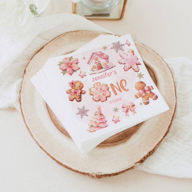 Rosa av julkaka 1:a födelsedag pappersservett (Skapare uppladdad)