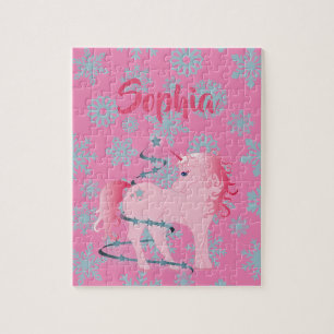 Rosa av julklapp i Cute Unicorn Pussel