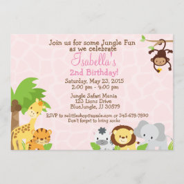 Rosa av Jungle Party födelsedagsinbjudan bakgrund Inbjudningar