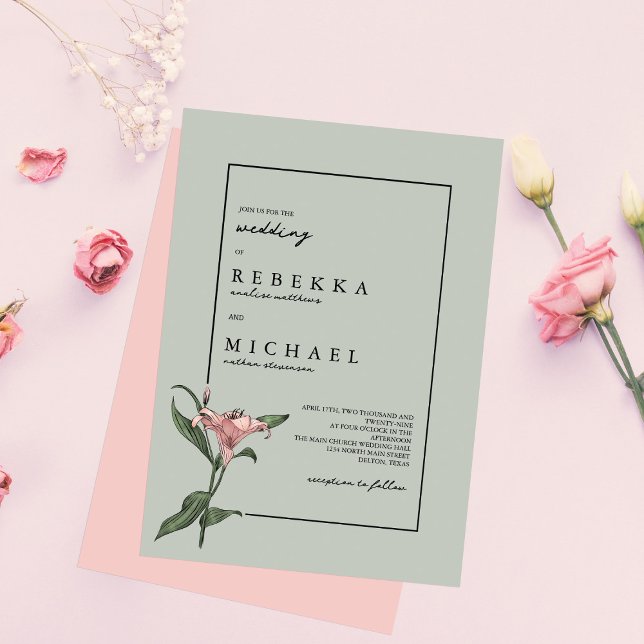Rosa av känslig Grönt Lily Vår Flower Bröllop Inbjudningar (Skapare uppladdad)