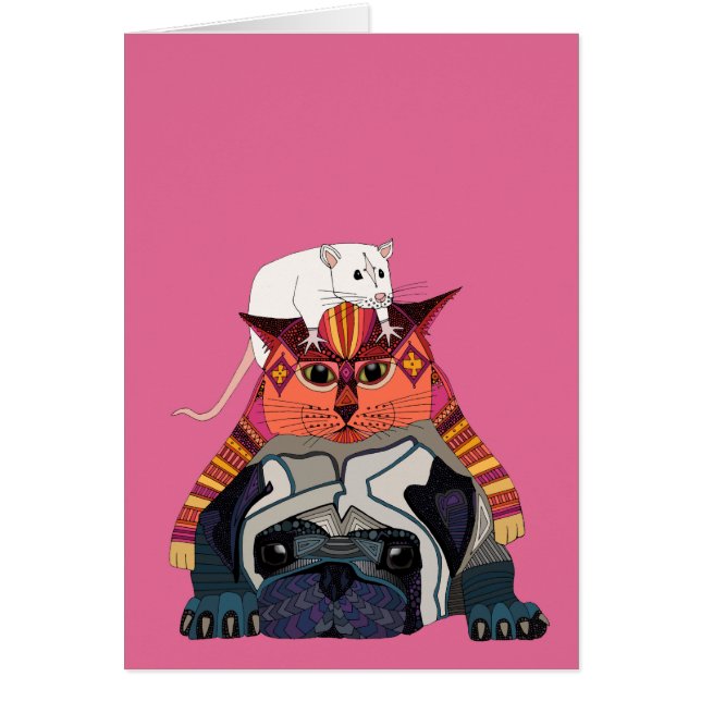 rosa av kattpuckel hälsningskort (Framsidan)